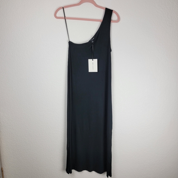 NWT 41 Hawthorn One Shoulder Fitted Midi Dress Ribbed Black Large - Picture 3 of 8